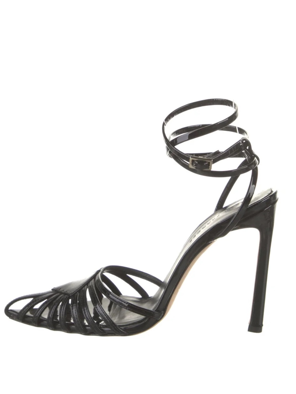 Dear Frances Black Cage Patent Leather Stiletto Pumps Ankle Strap Cutout 40 9.5